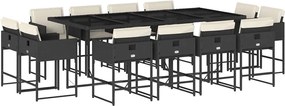 vidaXL 13 részes fekete polyrattan kerti ülőgarnitúra párnákkal