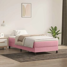 Box Spring ágy matrac nélkül rózsaszín 100x220 cm bársony