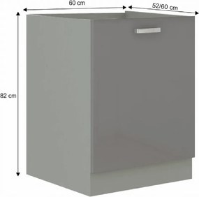 Alsó szekrény, szürke/szürke extra magasfényű, PRADO 60 D 1F ZB