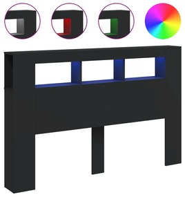 fekete szerelt fa LED-es fejtámla 160x18,5x103,5 cm