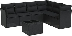 vidaXL 7 részes fekete polyrattan kerti ülőgarnitúra párnával