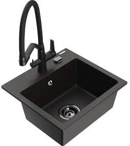 Mexen Milo 1-medencés gránit mosogató dupla konyhai csapteleppel, fekete/arany metál - 6505-75-671701-70-B