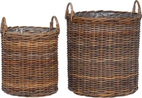 vidaXL Virágkosár tárolóval 2 pcs Barna Lacak rattan
