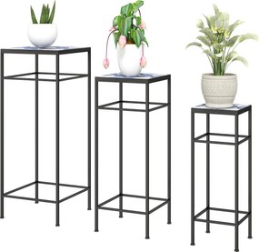 Outsunny 3 részes Virágtartó, 71 cm magas Virágtartó Beltérre, Fém Virágszekrény, 3 különböző méretű Virágtartó, Virágszék, Virágcserép állvány Nappal