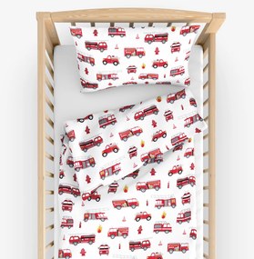 Goldea gyermek pamut ágyneműhuzat kiságyba - tűzoltóautók 90 x 120 és 40 x 60 cm