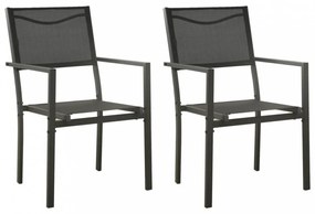 2 db fekete és antracitszürke textilén és acél kerti szék