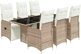 vidaXL 7 részes barna polyrattan kerti bisztrógarnitúra párnákkal