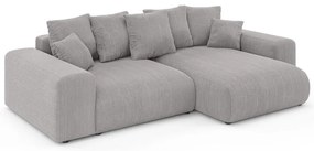 Világosszürke kordbársony kinyitható tárolóhelyes sarokkanapé (variálható sarok) Luma – Ropez