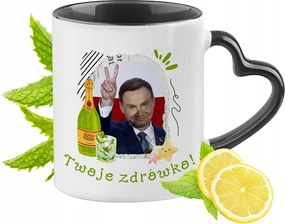 Andzej Duda PiS Fekete Bögre Szív Alakú Füllel Ajándék