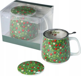 Porcelán bögre Livello fém főzőlappal 500 ml nagy eper