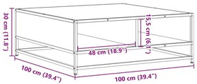 füstös tölgy szerelt fa és fém dohányzóasztal 100 x 100 x 30 cm