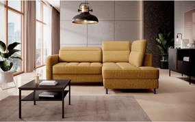 Sárga bársony kinyitható-tárolóhelyes sarokkanapé (jobb oldali-L alakú) Barea – ELTAP