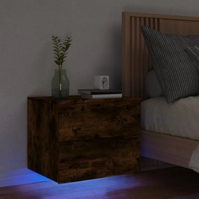Füstös sonoma színű fali éjjeliszekrény LED-világítással