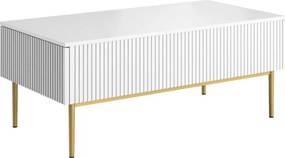 Nicole dohányzóasztal 120 cm fiókokkal és fém lábakkal - matt fehér / arany lábakkal