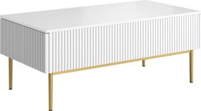 Nicole fiókos fémlábas dohányzóasztal 120 cm - matt fehér / arany lábak