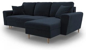 Sötétkék bársony kinyitható tárolóhelyes sarokkanapé Kyoto – Cosmopolitan Design