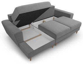 Világosszürke bársony kinyitható tárolóhelyes sarokkanapé (bal oldali-heverő résszel) Kyoto – Cosmopolitan Design