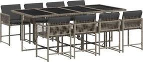 vidaXL 9 részes szürke polyrattan kerti étkezőgarnitúra párnával