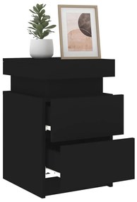 2 db fekete éjjeliszekrény LED-világítással 35 x 39 x 55 cm
