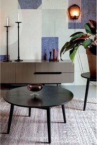 Fekete kerek dohányzóasztal tölgyfa dekorral ø 80 cm Fabio – White Label