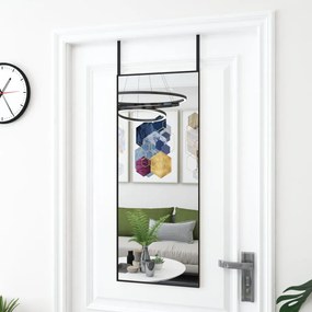 fekete üveg és alumínium ajtótükör 40x100 cm