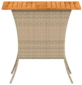 bézs polyrattan akácfa lapos kerti asztal 105x75x72 cm