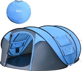 Outsunny Pop-Up Kemping Sátor 4-5 Fő Részére, Azonnali Kemping Sátor Ablakokkal, Zsebekkel és Vízálló UV Védelemmel, Hordtáska 263,5x220x123 cm Kék |