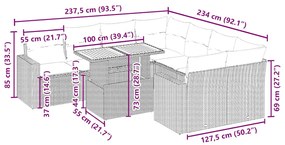 9 részes bézs polyrattan kerti ülőgarnitúra párnákkal