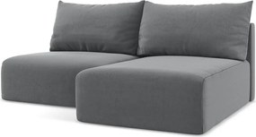 Szürke bársony kinyitható-tárolóhelyes sarokkanapé (jobb oldali-heverő résszel) Kalena – Makamii