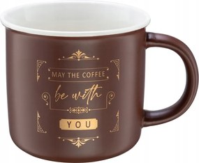 Porcelán bögre 380 ml barna arany felirattal kávéhoz és teához 1 db