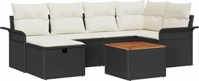 vidaXL Kerti Kanapé Szett párnával tárolóval 7 pcs Fekete Poli rattan