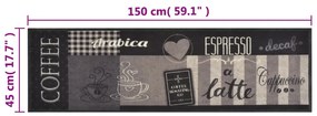 fekete mosható coffee feliratos bársony konyhaszőnyeg 45x150 cm