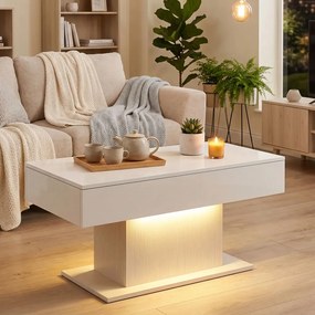 HOMCOM Dohányzóasztal tárolóval, LED magasfényű, modern, 2 fiókkal és távirányítóval, fehér
