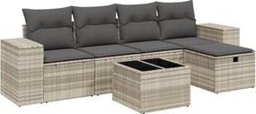 vidaXL 6 részes világosszürke polyrattan kerti ülőgarnitúra párnákkal