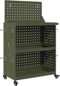 vidaXL Eszköz Kocsi Olajzöld 65 x 35 x 111 cm Hidegen hengerelt acél