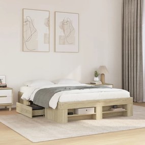 sonoma tölgy színű szerelt fa ágykeret matrac nélkül 140x190 cm