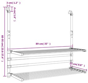 alumínium erkély ruhaszárító 89 x 25 x (60-95) cm