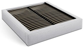 Világosszürke kárpitozott ágyneműtartós franciaágy ágyráccsal 160x200 cm Simon – Micadoni