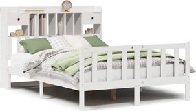 vidaXL fehér tömör fenyőfa könyvespolcos ágy matrac nélkül 140x200 cm