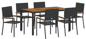 vidaXL Kert étkező szett 7 pcs Fekete polirattan