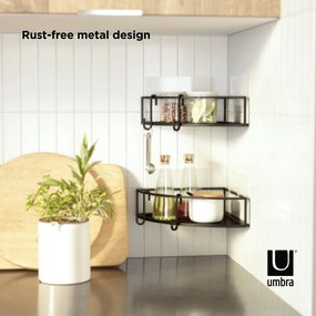 Fekete öntapadós acél fürdőszobai sarokpolc szett 2 db-os Cubiko – Umbra