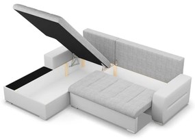 Toronto sarokkanapé, 2 ágyneműtartóval, fonott + műbőr, baloldali, szürke - fehér