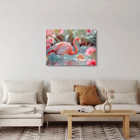 Üveg kép - Flamingó a tóban (70x50 cm)