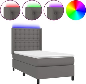 vidaXL szürke műbőr rugós ágy matraccal és LED-del 90x200 cm