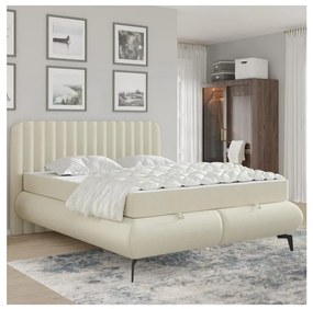 ALEXA kárpitozott ágy matracokkal és tárolóhellyel 160x200 cm bézs