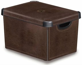 Tárolódoboz, tetővel, 22 l, bőrhatású, CURVER Deco L (CSCBOR)