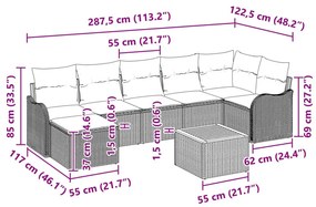 8 Részes Kerti Kanapé Szett párnákkal Fekete Poli Rattan Akác, 2-Fős Kerti Kanapé párnákkal Fekete Poli Rattan