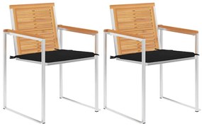 vidaXL 2 db tömör tíkfa és acél kerti szék párnával