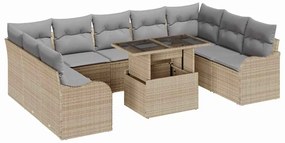 vidaXL Kerti Kanapé Szett párnával párnával 10 pcs Bézs Poly Rattan