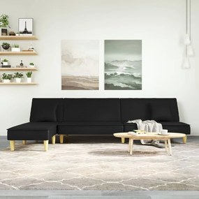 fekete L-alakú szövet kanapéágy 255x140x70 cm